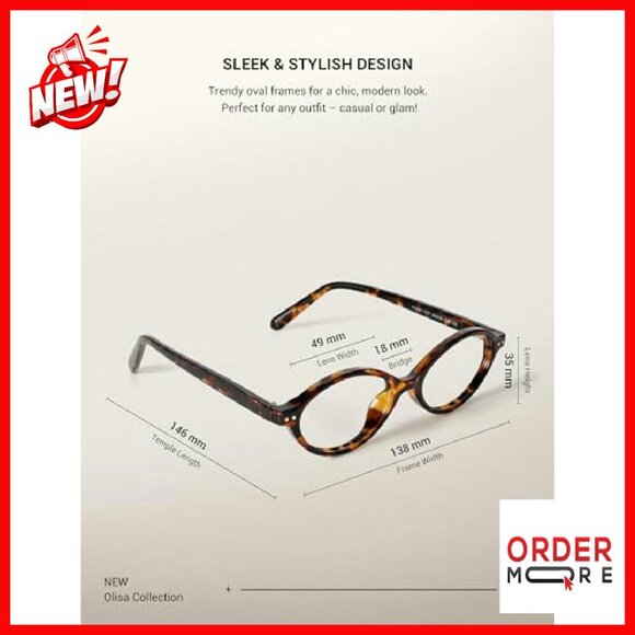 Blue Light Blocking Glasses Oval Frame Gaming Computer Screen - Picture 5 of 8